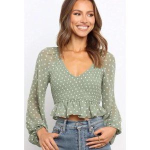 Petal + Pup Polka Dot Top in Sage | Trella Smocked Top